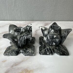 Hand Carved Marble Flower Candle Stick Holder Tapered Candle Holder Grey Marble
